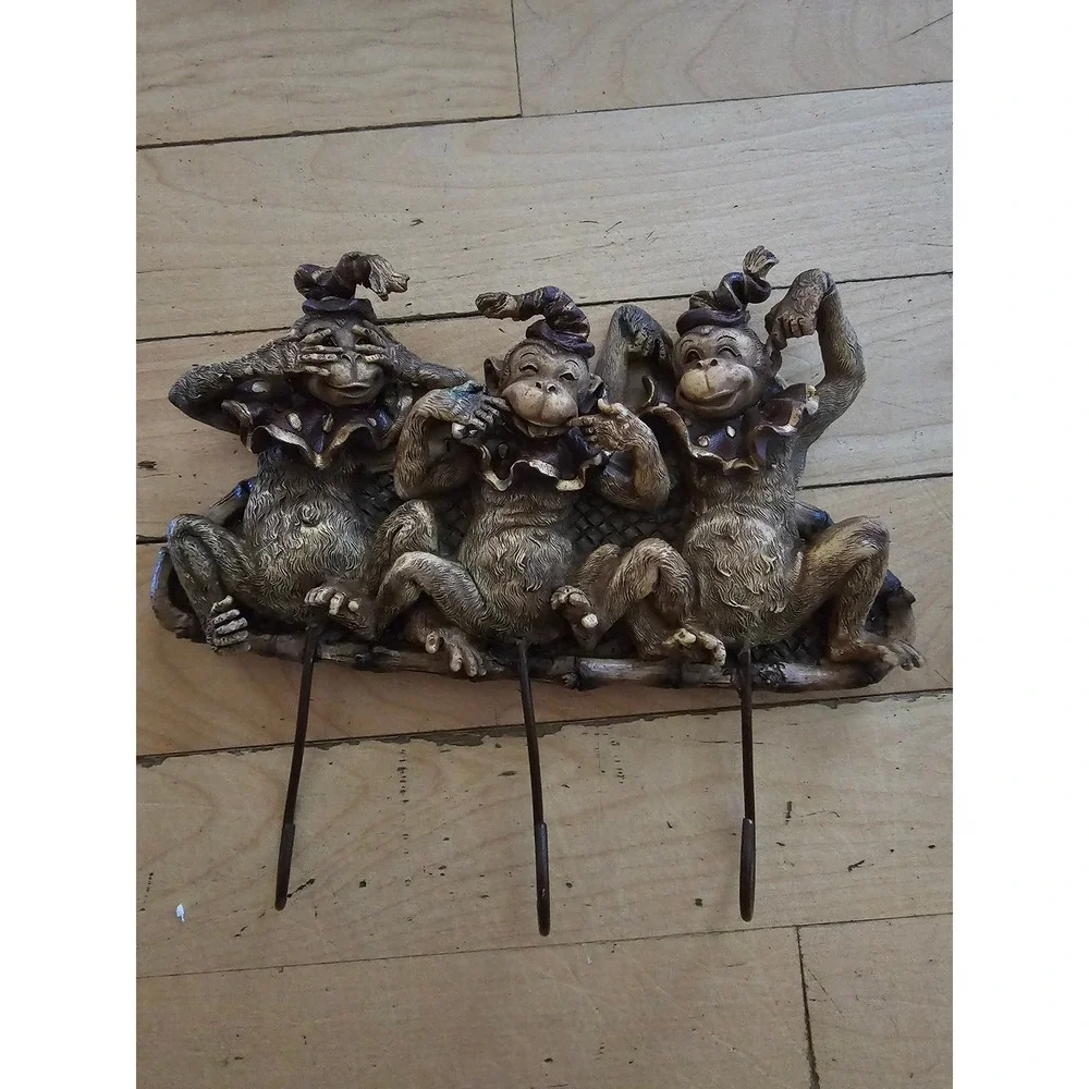Mark Roberts Three Wise Monkeys Wall Hook Rack See Hear Speak No Evil Bronze